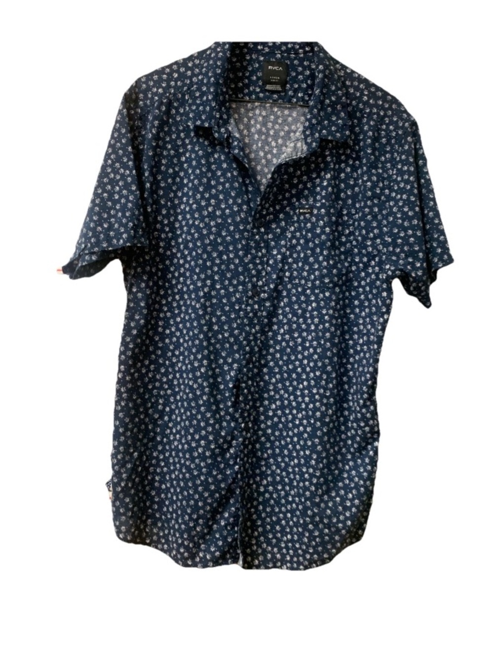 RVCA Navy Short-Sleeve Button-Up Shirt with White Micro Floral